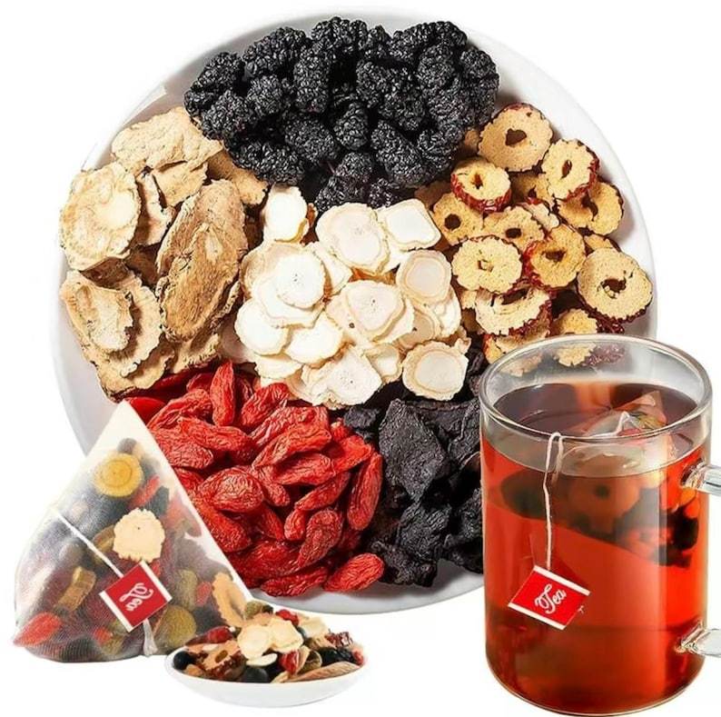 Thé aux Sept Trésors de Ginseng, tisane traditionnelle chinoise, thé détoxifiant naturel et biologique pour les reins, pour femmes et hommes, formule aux 7 ingrédients précieux - LUXARAH