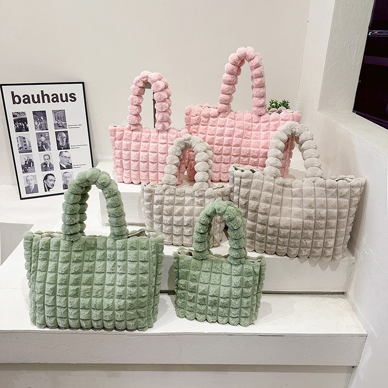 Sacs à main à carreaux, mode hiver, grande capacité, sac de shopping en peluche, style coréen, sacs fourre-tout de luxe personnalisés pour femmes - LUXARAH