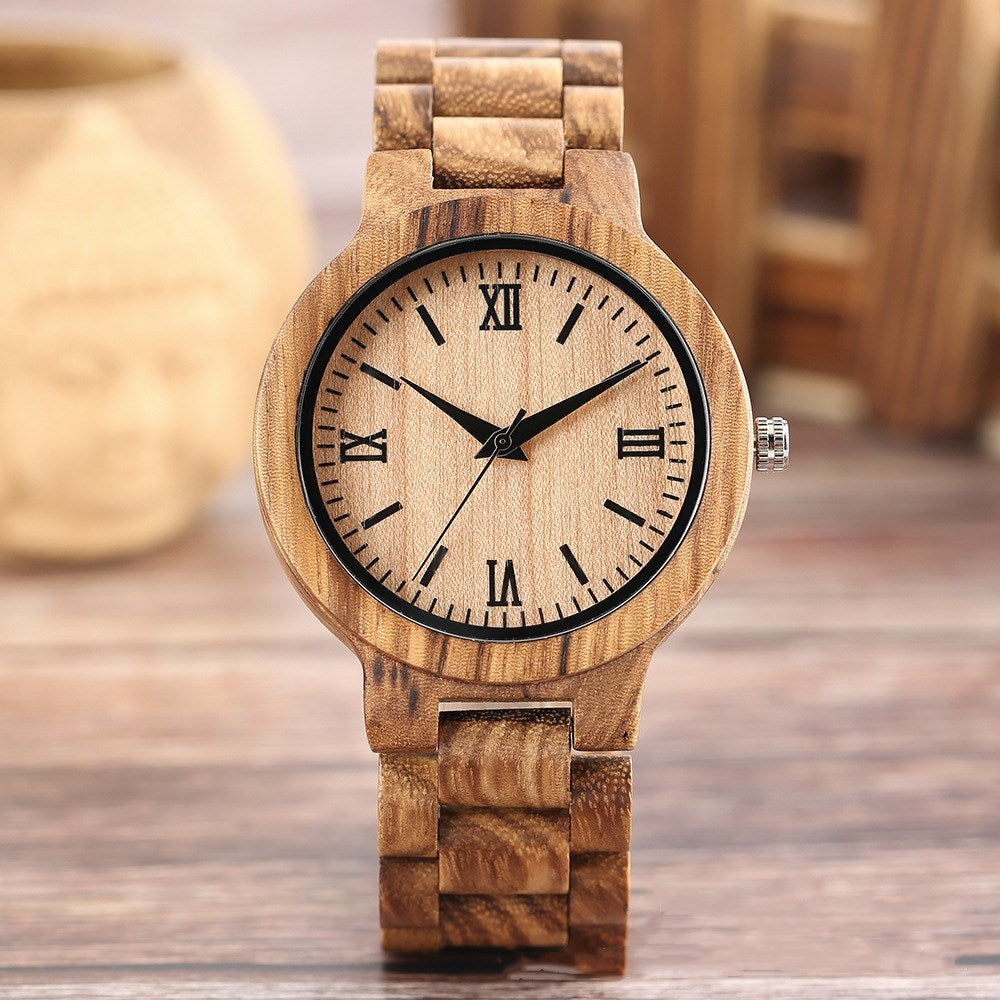 Montre littérale romaine à bracelet en bois de bambou tendance