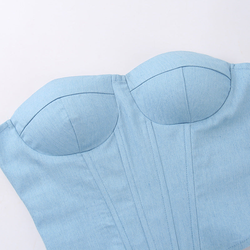 Débardeur tube en jean Y2K avec design noué dans le dos, débardeur corset court tendance pour femmes