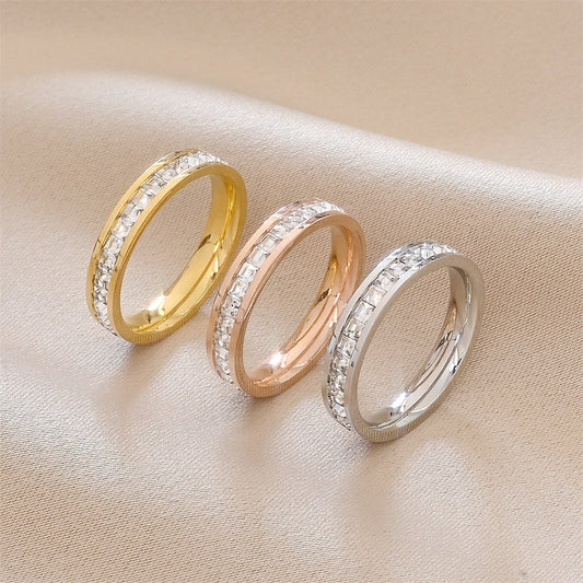 Bague couple en acier titane INS Rings, simple et double rangée de diamants