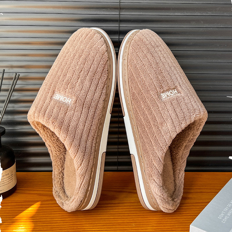 Chaussons d'hiver en coton, couleur unie, simples, antidérapants, chauds et en peluche, pour la maison, pour l'intérieur, pour couple et femmes - LUXARAH