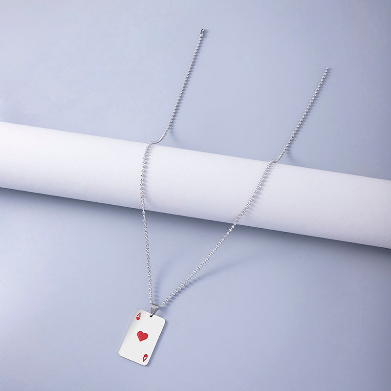 Hip Hop Ace of Hearts Poker Cards Stainless Steel Pendant Necklaces for Women Men