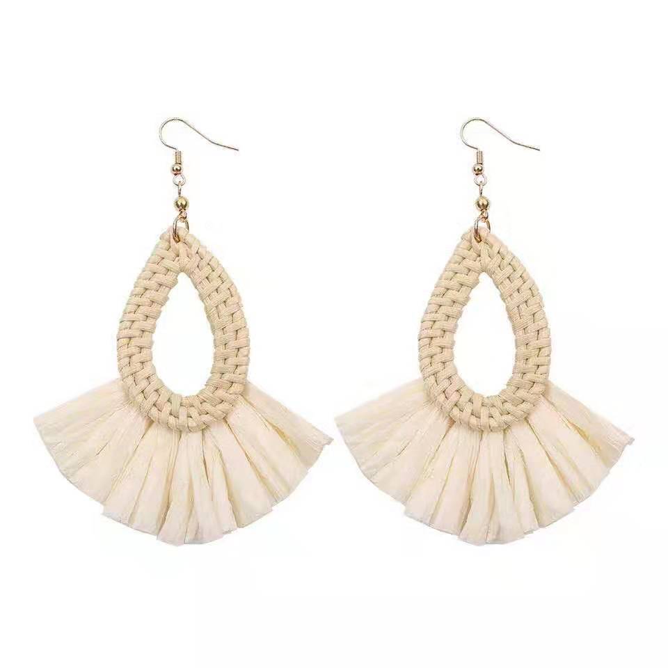 Boucles d'oreilles en raphia et rotin style vacances - LUXARAH