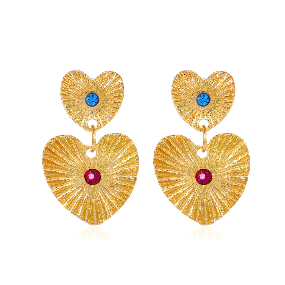 Boucles d'oreilles bohèmes en forme de cœur avec strass, motif tournesol, style exagéré, pour femme, bijoux de Saint-Valentin