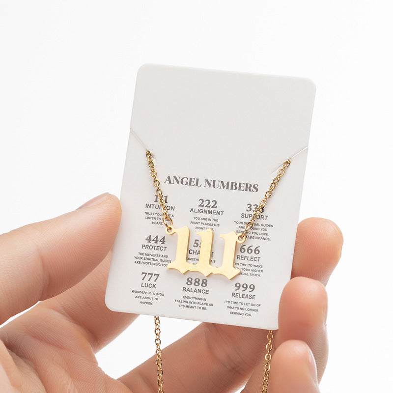 Collier pendentif numérique porte-bonheur pour femme, style ange, tendance, en acier inoxydable 000-999, style vintage