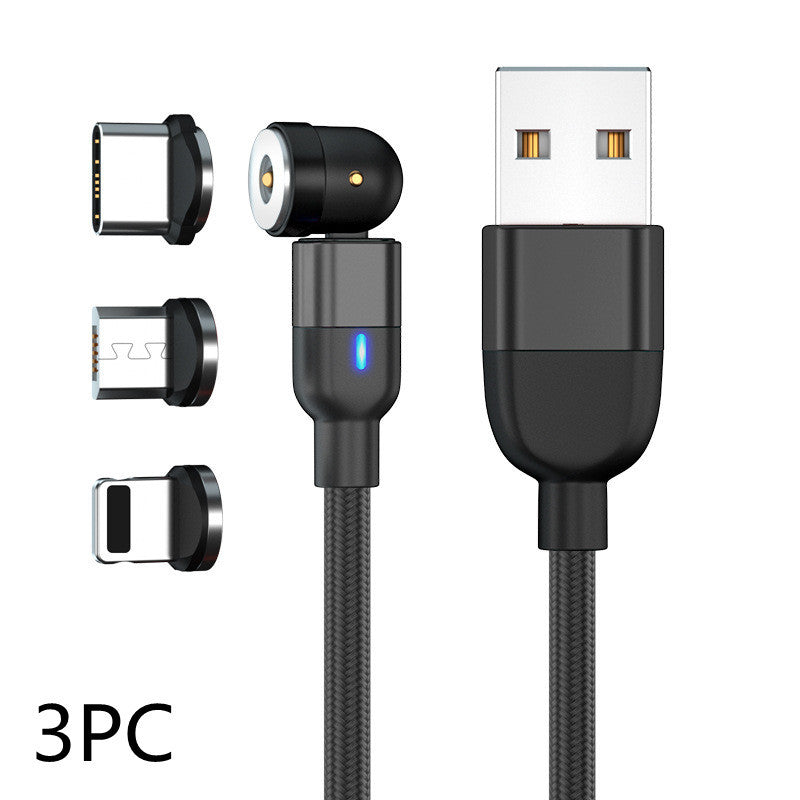 Câble de données, 540 degrés aspiration aveugle, câble de charge magnétique rond, câble magnétique courbé trois en un