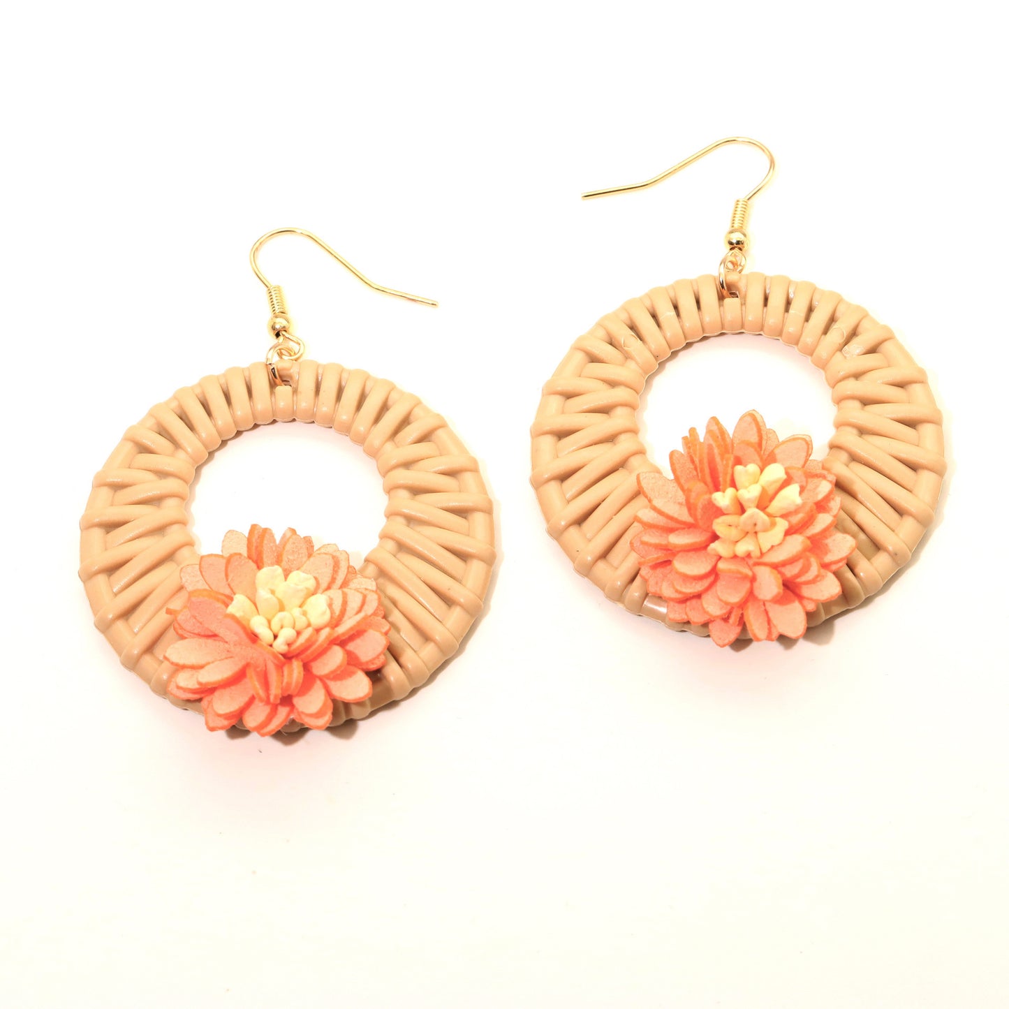 Boucles d'oreilles géométriques tissées en rotin rétro imitation - LUXARAH