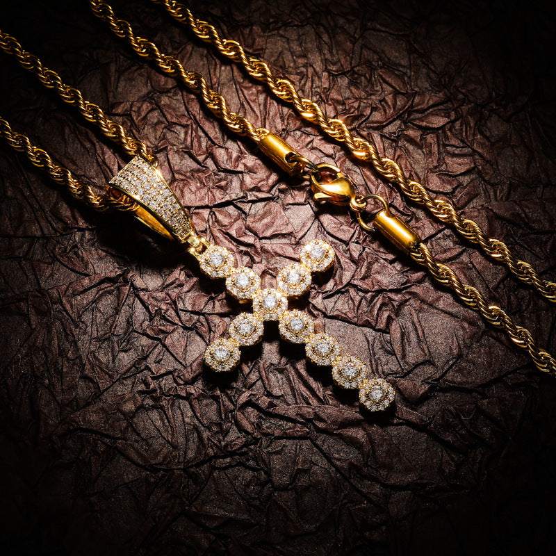 Retro Jesus Christ cross pendant, decorated with zircons, for men and women.