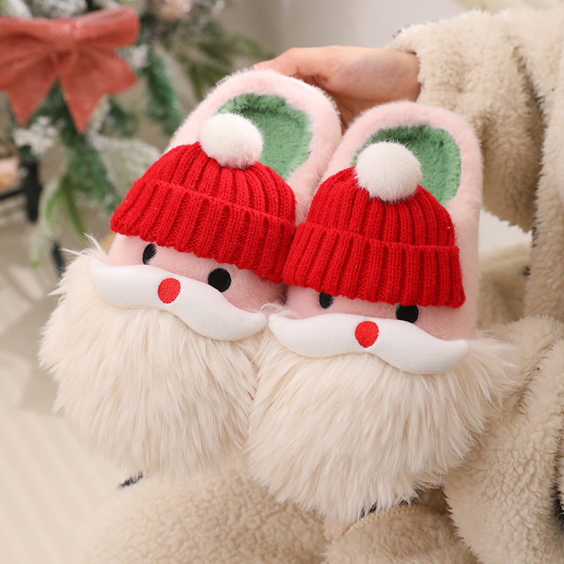 Chaussons de Noël, mignons pour la maison, motif Père Noël, chaussures d'hiver chaudes et antidérapantes en peluche pour femmes - LUXARAH