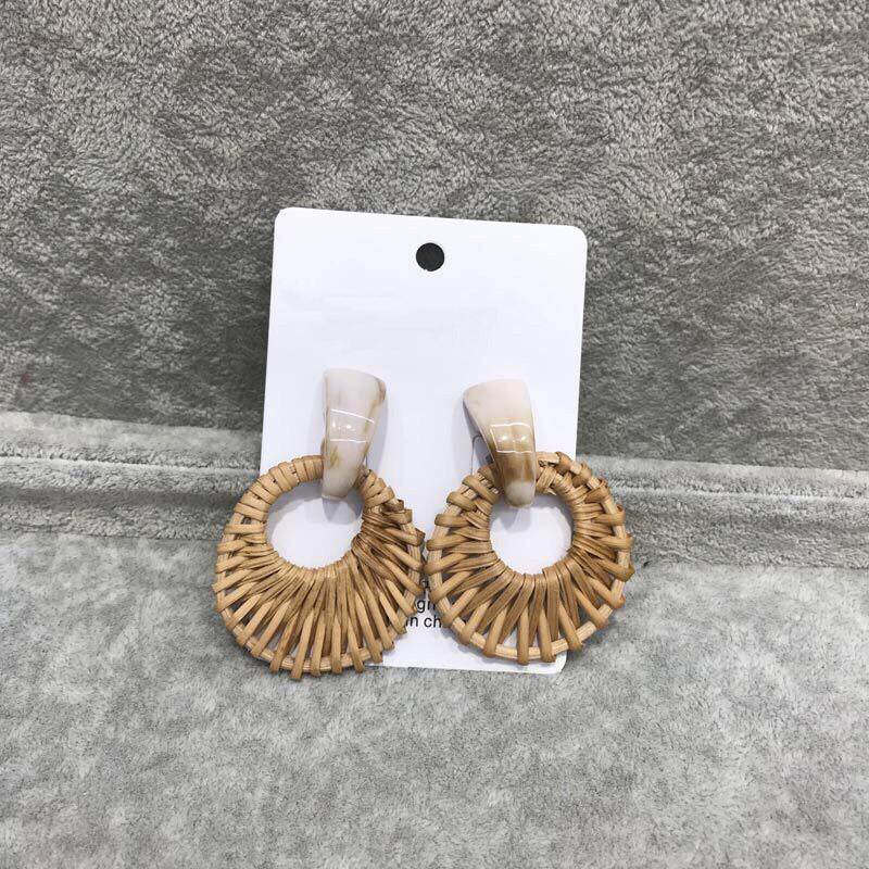 Boucles d'oreilles rétro printemps-été en bambou et rotin tressé - LUXARAH
