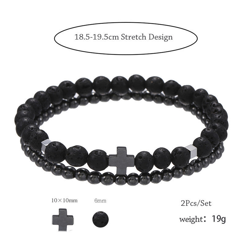 Lot de 2 bracelets combinés en hématite pour homme - LUXARAH