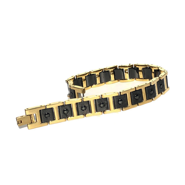 Bracelet magnétique en acier titane pour homme, magnifique bracelet tendance à aimant hexagonal incrusté d'énergie quatre-en-un - LUXARAH