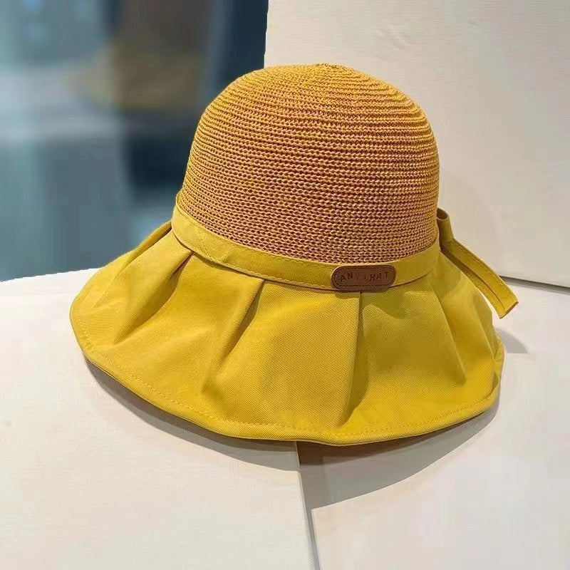 Chapeau de pêcheur en paille à large bord, protection solaire anti-UV et protection du visage, idéal pour l'extérieur