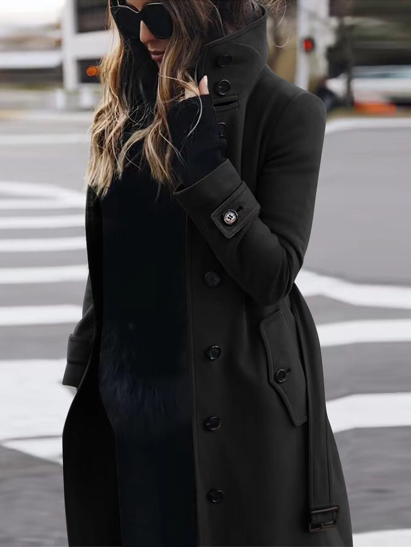 Manteau en Laine Femme - Design Élégant, Coupe Slim, Manches Longues, Col Montant