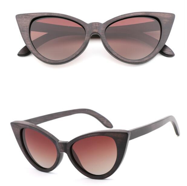 Lunettes de soleil polarisées œil de chat pour femmes, en bois de bambou, tendance