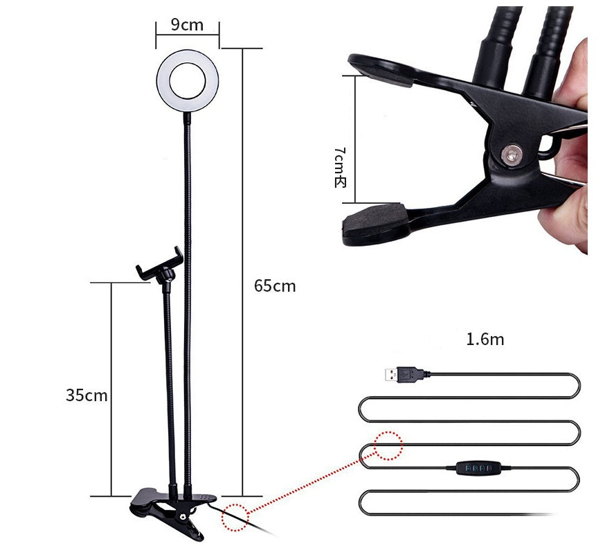 Anneau lumineux LED pour selfie, éclairage de maquillage réglable en direct, support de 8 cm