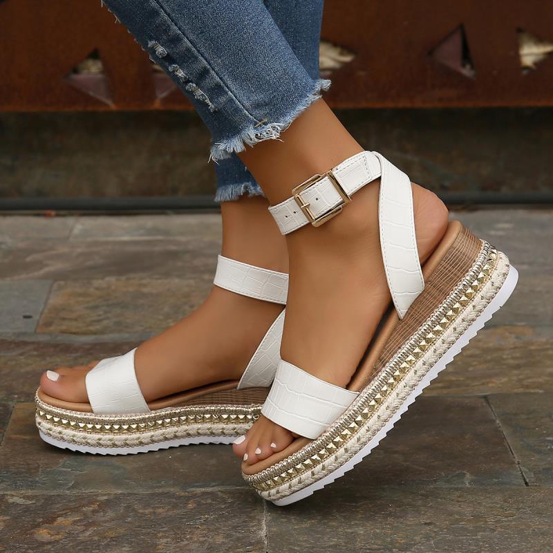 Sandales à plateforme et semelle en corde pour femmes, grande taille