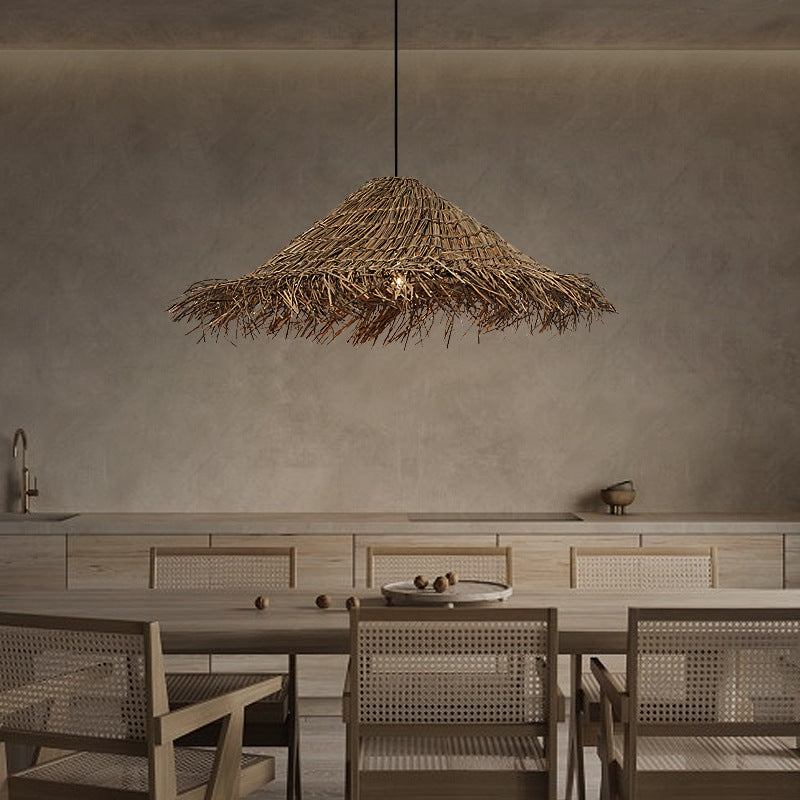 Lampe en rotin chapeau de paille pour chambre à coucher - LUXARAH