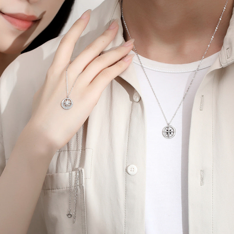 Paire de colliers Mansing, Star Compass, Couple en argent sterling
