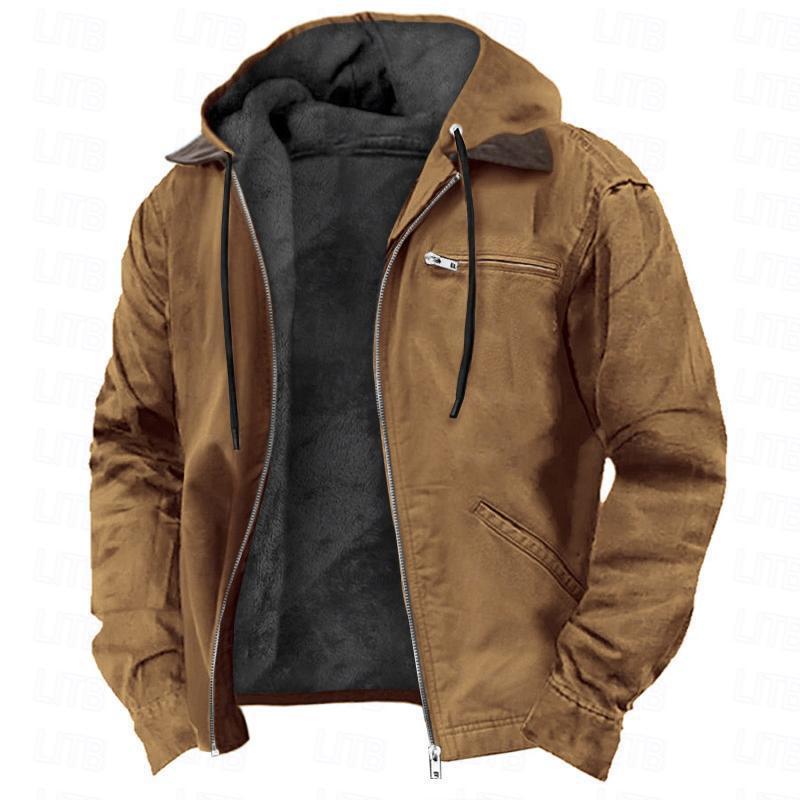 Manteau d'hiver à capuche avec poches, veste polaire chaude zippée, vêtements d'extérieur décontractés pour hommes