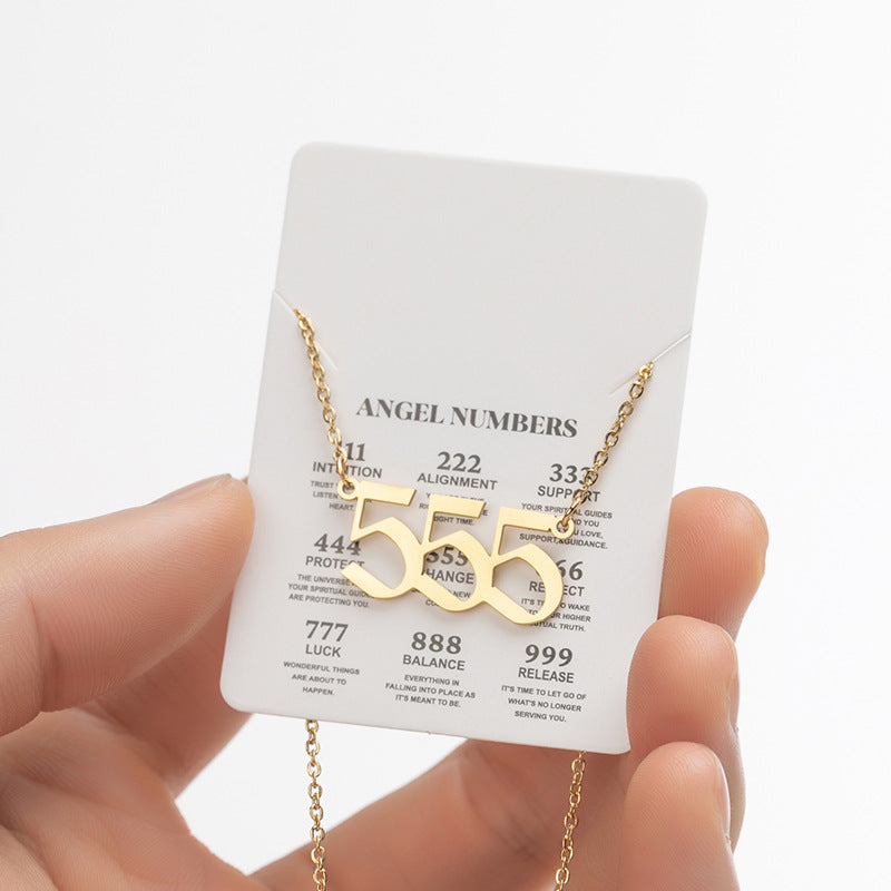 Collier pendentif numérique porte-bonheur pour femme, style ange, tendance, en acier inoxydable 000-999, style vintage