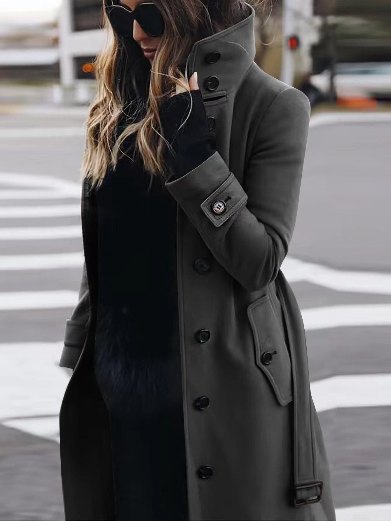 Manteau en Laine Femme - Design Élégant, Coupe Slim, Manches Longues, Col Montant