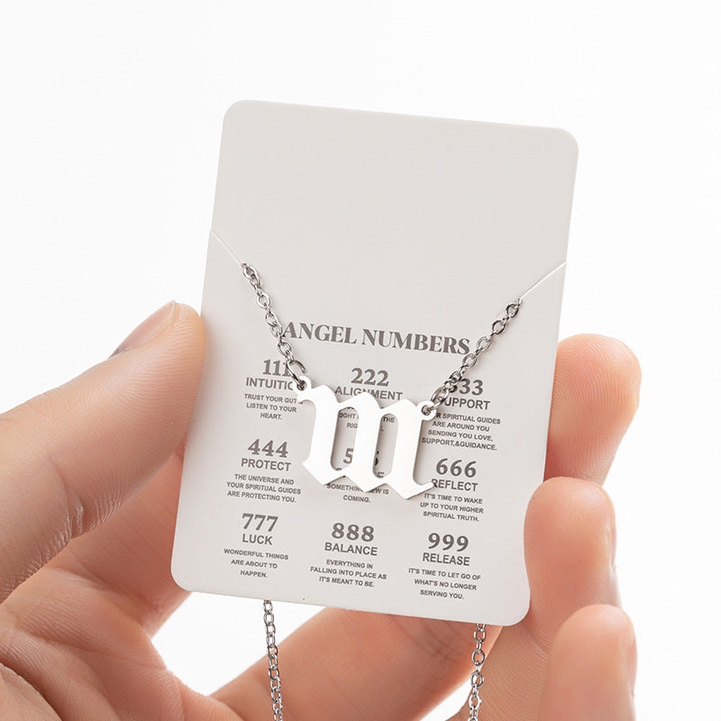 Collier pendentif numérique porte-bonheur pour femme, style ange, tendance, en acier inoxydable 000-999, style vintage