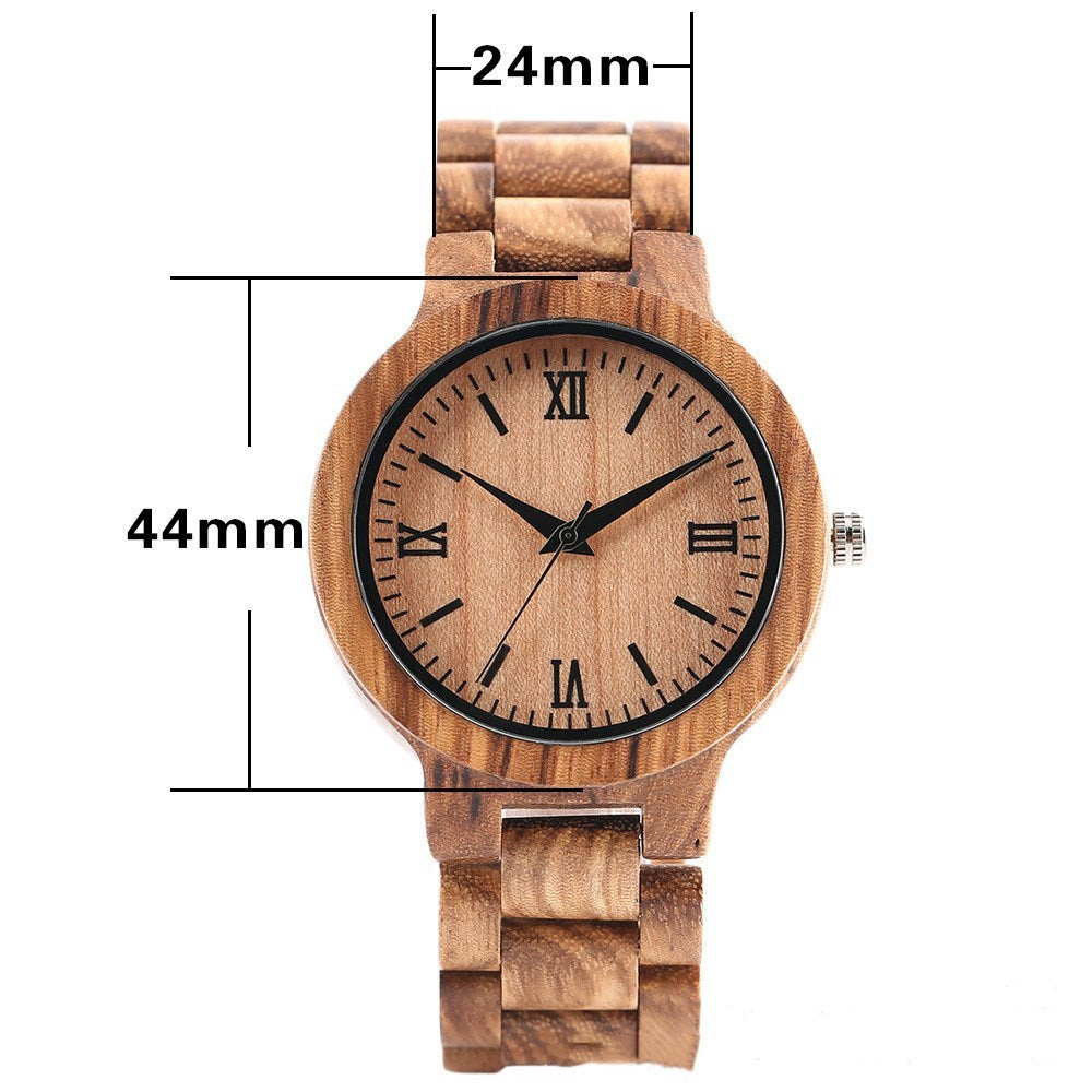 Montre littérale romaine à bracelet en bois de bambou tendance