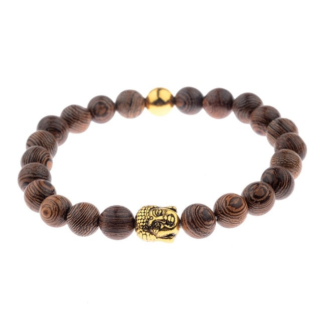 Bracelets croix en perles de bois naturel pour hommes, méditation en onyx - LUXARAH