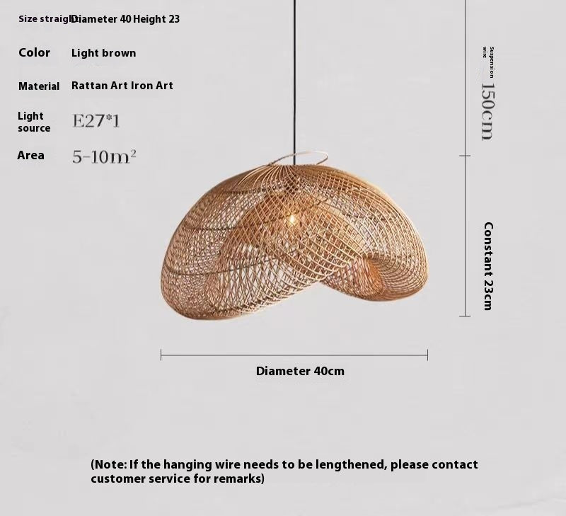 Lustre de style Ji Ji tissé à la main, lampe de salon en rotin personnalisée - LUXARAH