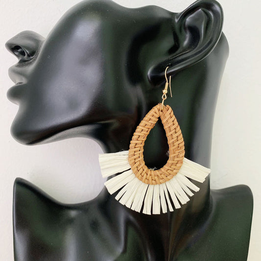 Boucles d'oreilles en raphia et rotin pour femme, nouvelles boucles d'oreilles rondes géométriques colorées en paille - LUXARAH