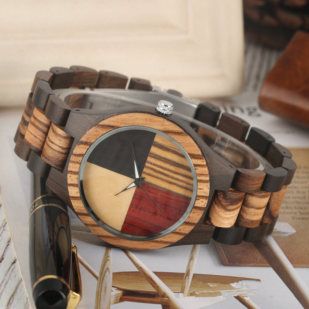 Montre à quartz en bambou et bois à quatre couleurs