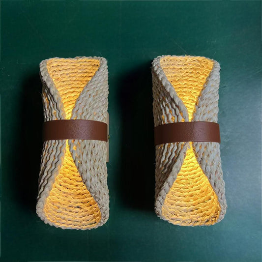 Lampe de chambre en rotin au design pastoral rétro pour chambre d'hôtes - LUXARAH