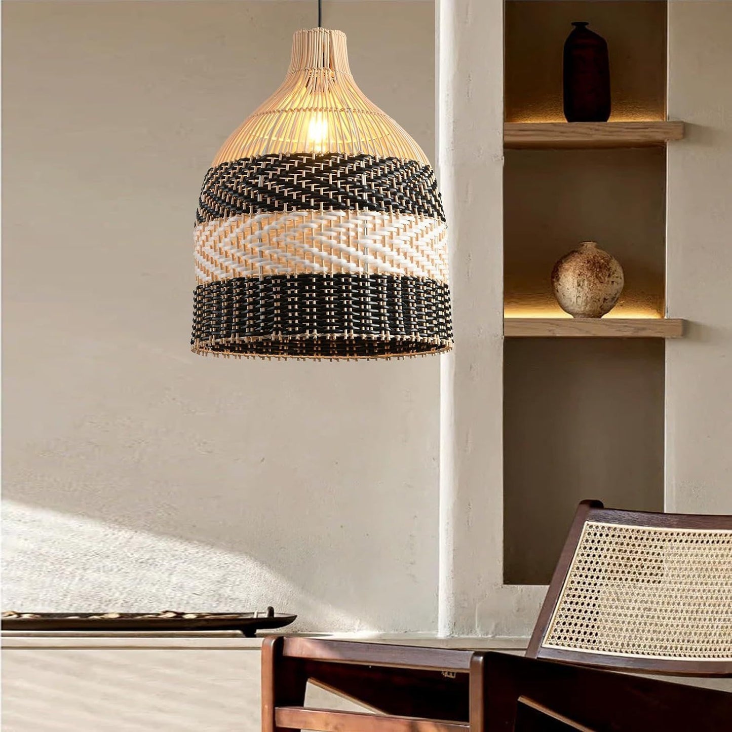 Plafonnier en rotin tressé pour salon, style rétro et créatif - LUXARAH
