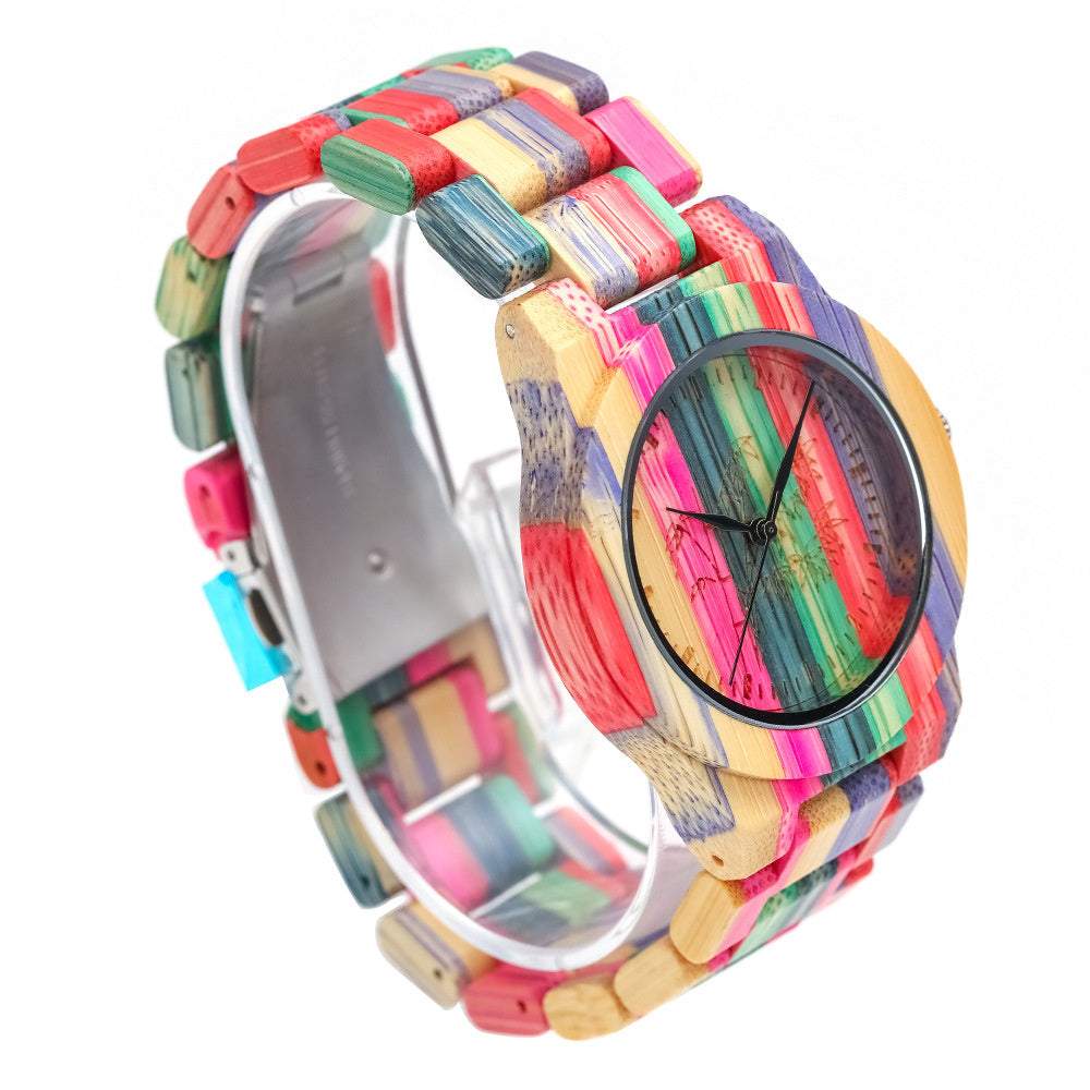 Montre à quartz couleur loisirs en bois de bambou