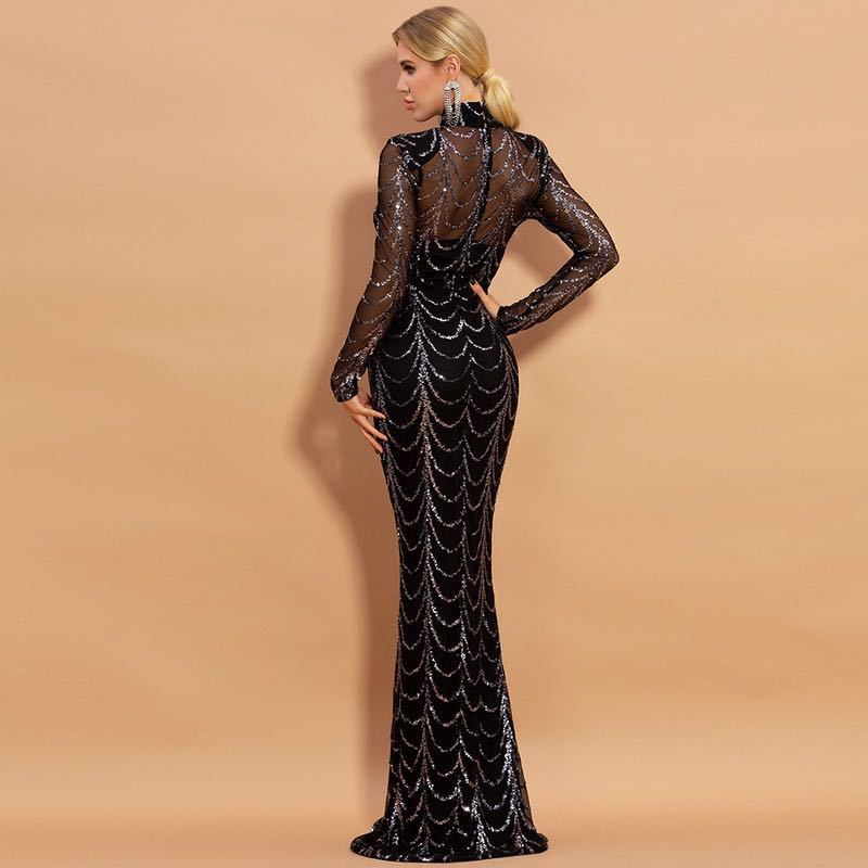 Robes longues à paillettes, manches longues, robes de soirée - LUXARAH