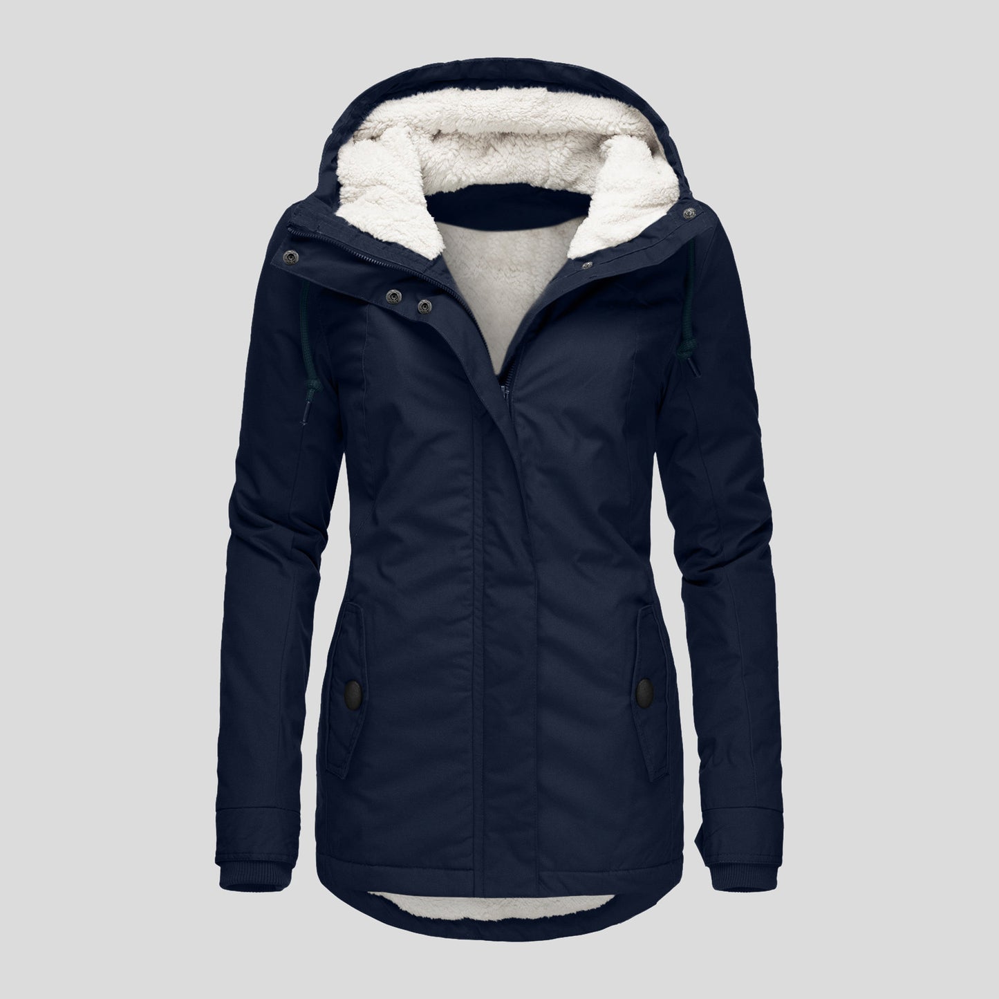 Veste d'hiver à capuche, couleur unie, chaude, fermeture éclair, polaire, avec poches, décontractée, pour femme