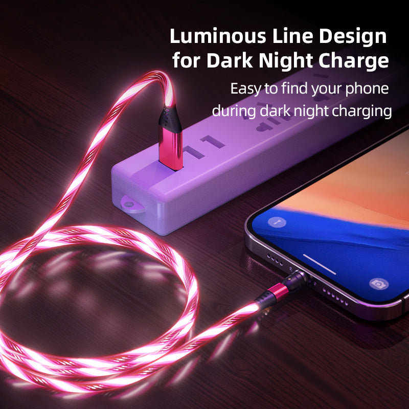 Câble magnétique lumineux rotatif 540° 3A pour recharge rapide de téléphone portable, compatible avec LED, micro USB type C, pour iPhone