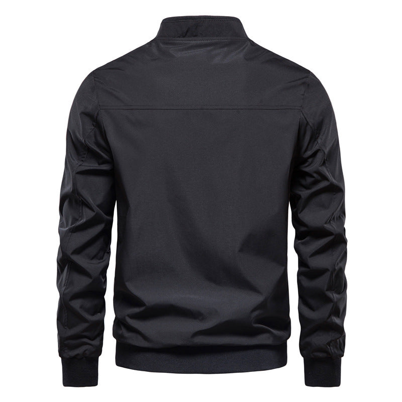 Veste zippée pour homme avec poches, décontractée, unie, col montant, manches longues, vêtement d'extérieur