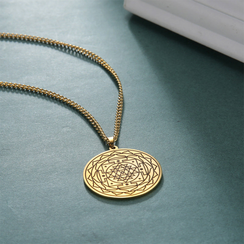 Collar con colgante de flor de mandala de acero inoxidable, collares de geometría sagrada