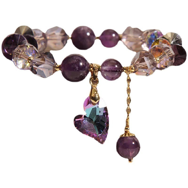 Bracelet en cristal cœur violet, bijou élégant et tendance en améthyste naturelle - LUXARAH