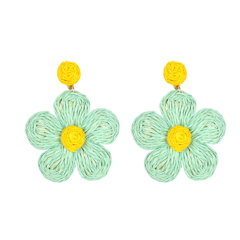 Boucles d'oreilles d'été en raphia et rotin tressé à grandes fleurs - LUXARAH