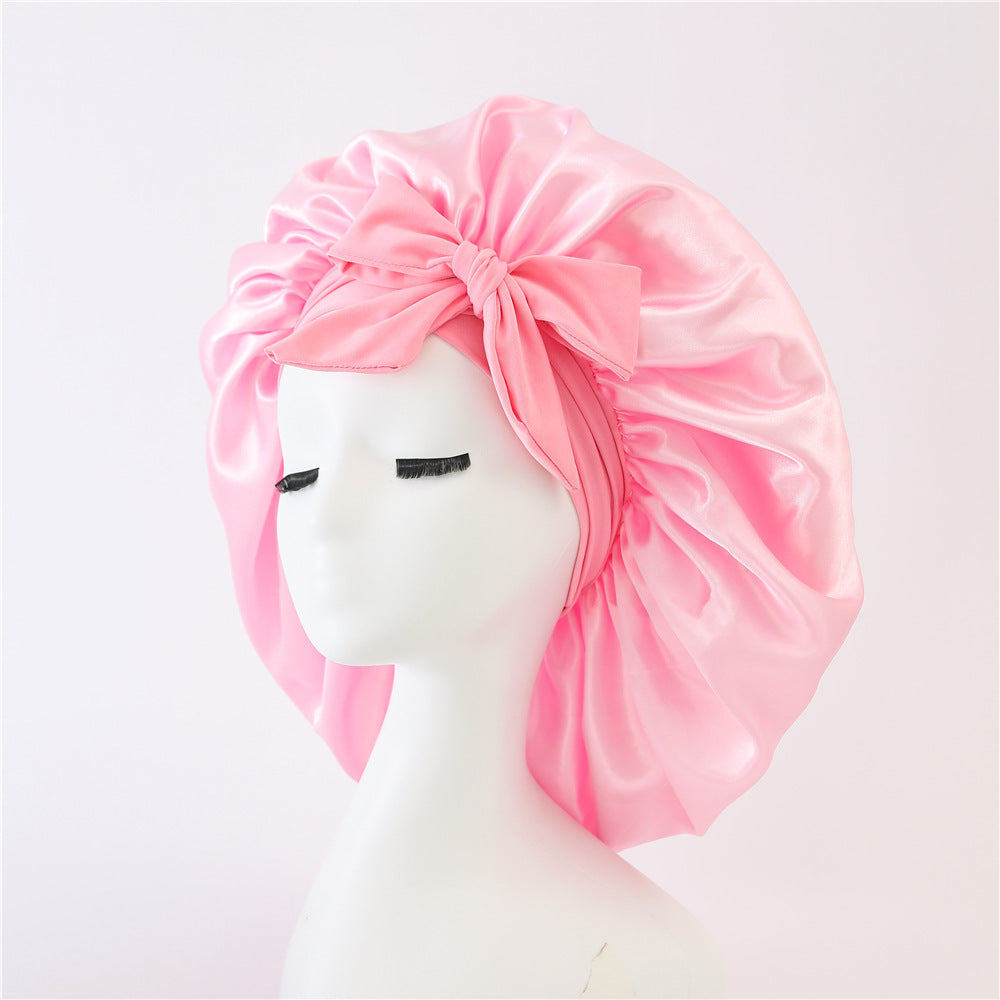 Bonnet en soie pour dormir, bonnet en satin, bonnet de nuit, écharpe pour cheveux bouclés avec lien à nouer