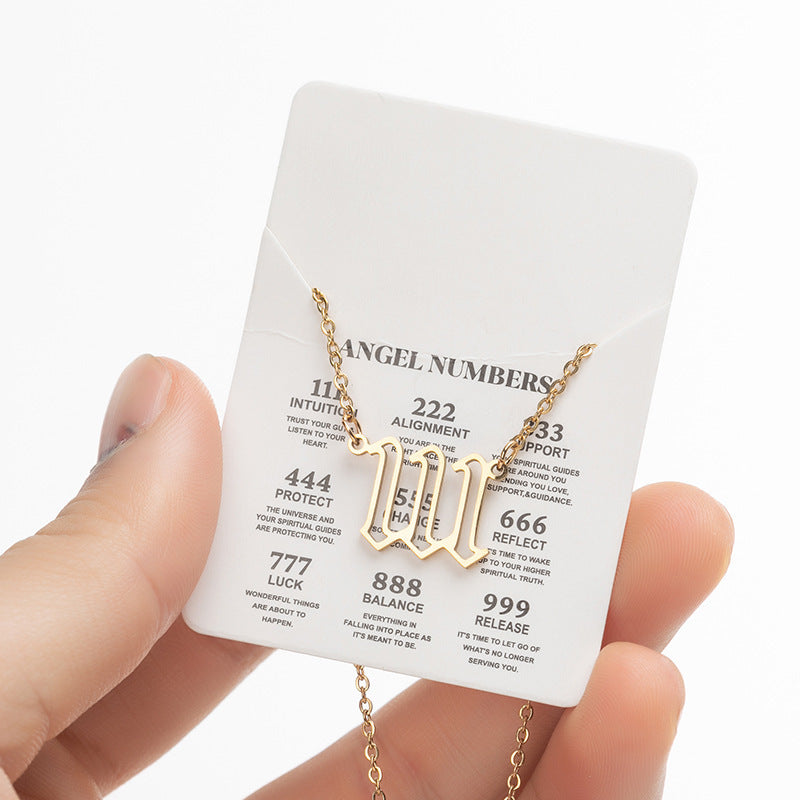 Collier pendentif numérique porte-bonheur pour femme, style ange, tendance, en acier inoxydable 000-999, style vintage