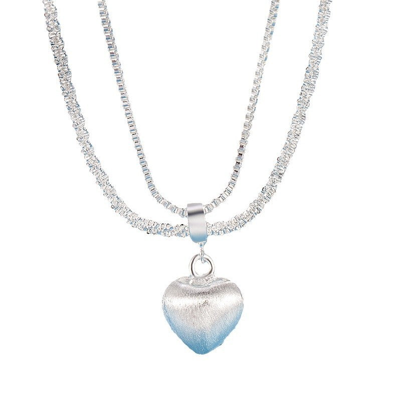 Collier avec pendentif en forme de cœur brossé à double couche pour femme, bijou de luxe haut de gamme, léger et tendance