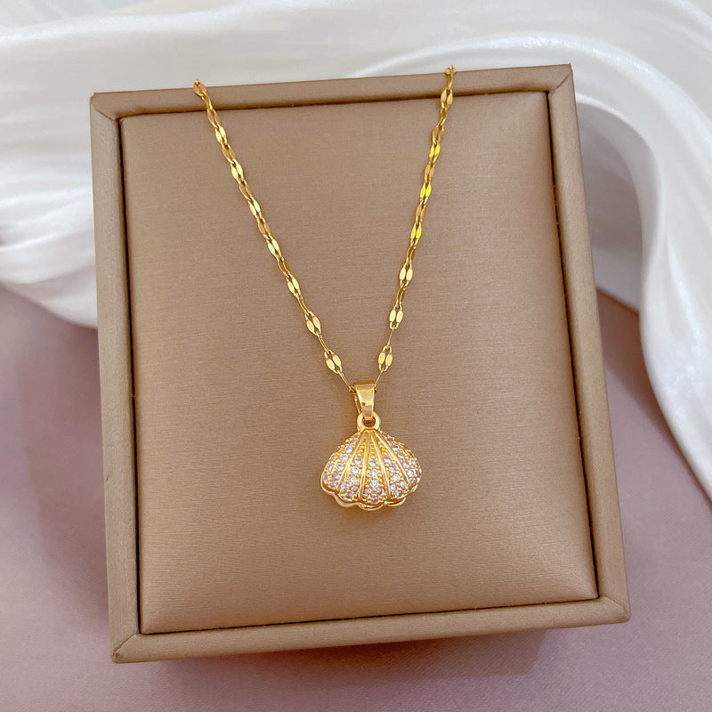Collier de perles coquillage avec strass, bijou de personnalité pour femme en zircon