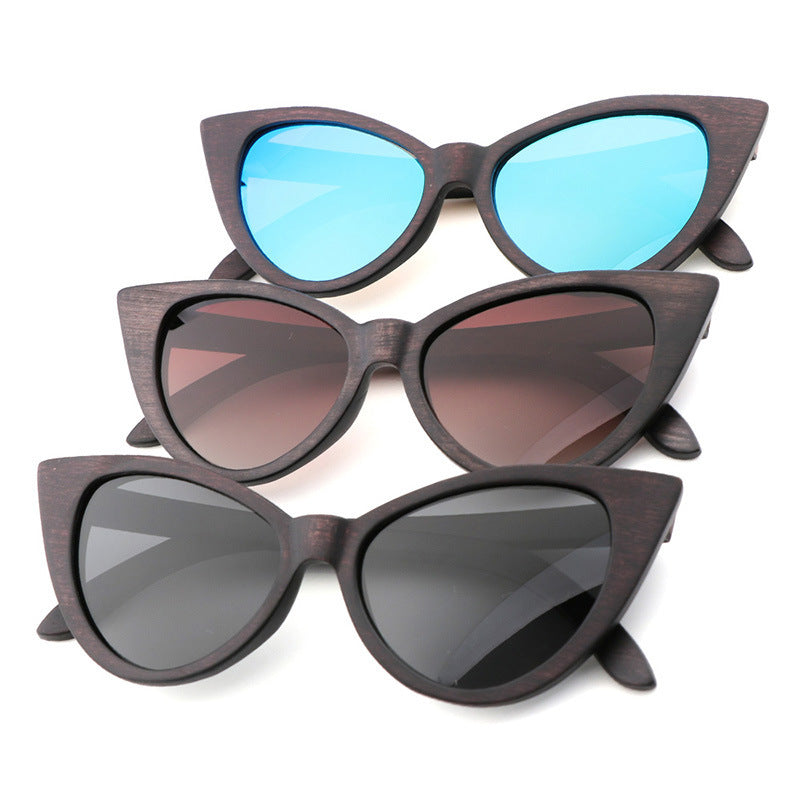 Lunettes de soleil polarisées œil de chat pour femmes, en bois de bambou, tendance