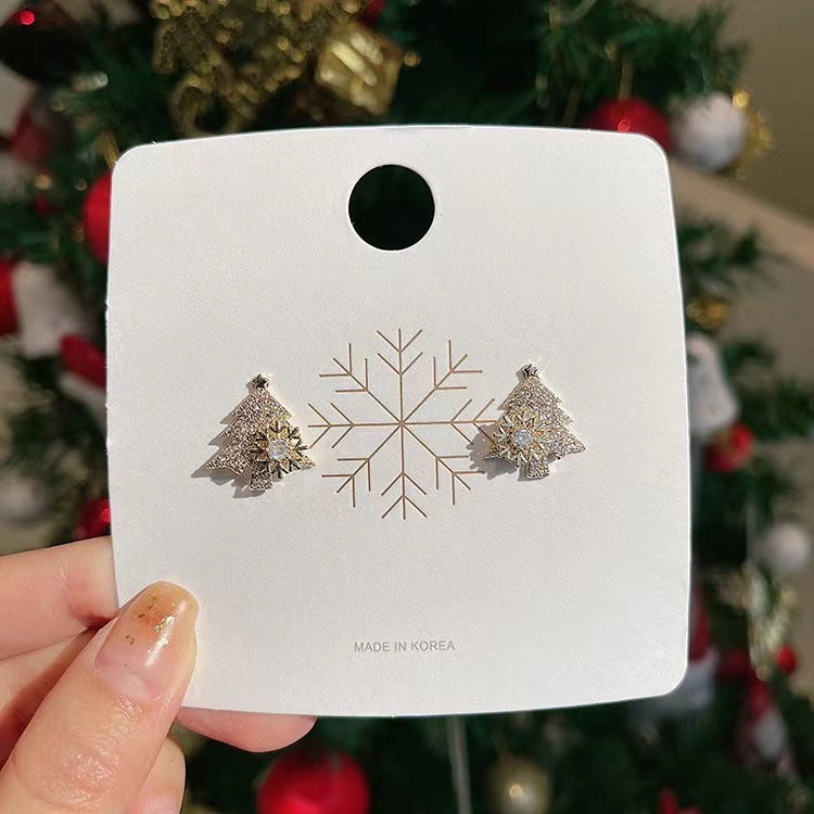 Boucles d'oreilles rotatives en forme de sapin de Noël, strass brillants, flocons de neige, bijoux d'oreilles pour le Nouvel An, le festival de Noël, cadeaux pour l'automne et l'hiver