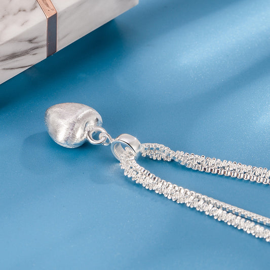Collier avec pendentif en forme de cœur brossé à double couche pour femme, bijou de luxe haut de gamme, léger et tendance